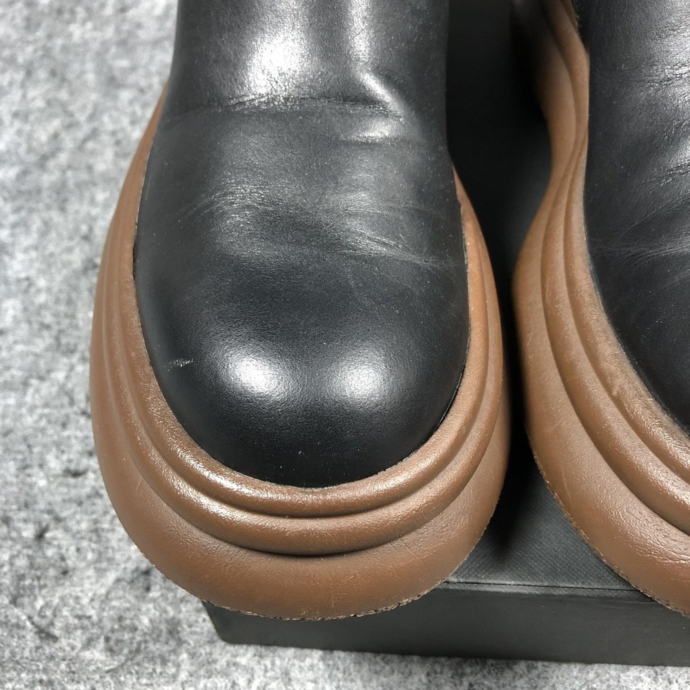 Zara Platform Ankle Boots Womens 6.5 Black Leather Brown Sole Round Toe Zip - Picture 5 of 16